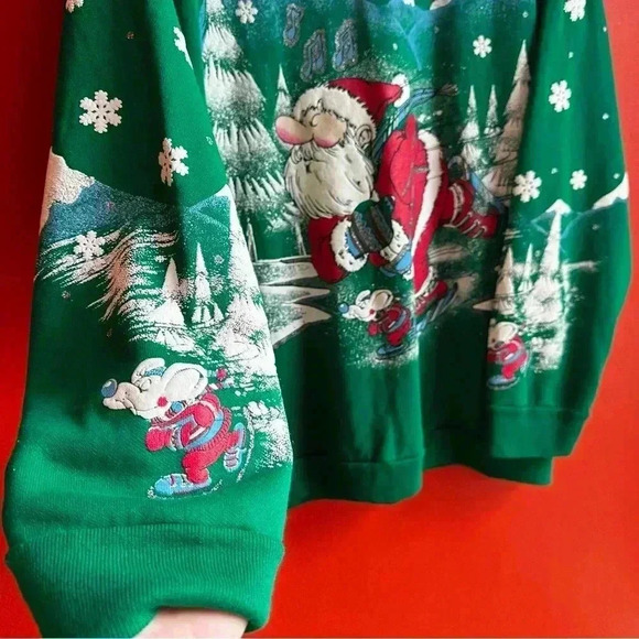Vintage 90s puffy paint skiing Santa Christmas pullover size 22W - Picture 4 of 7
